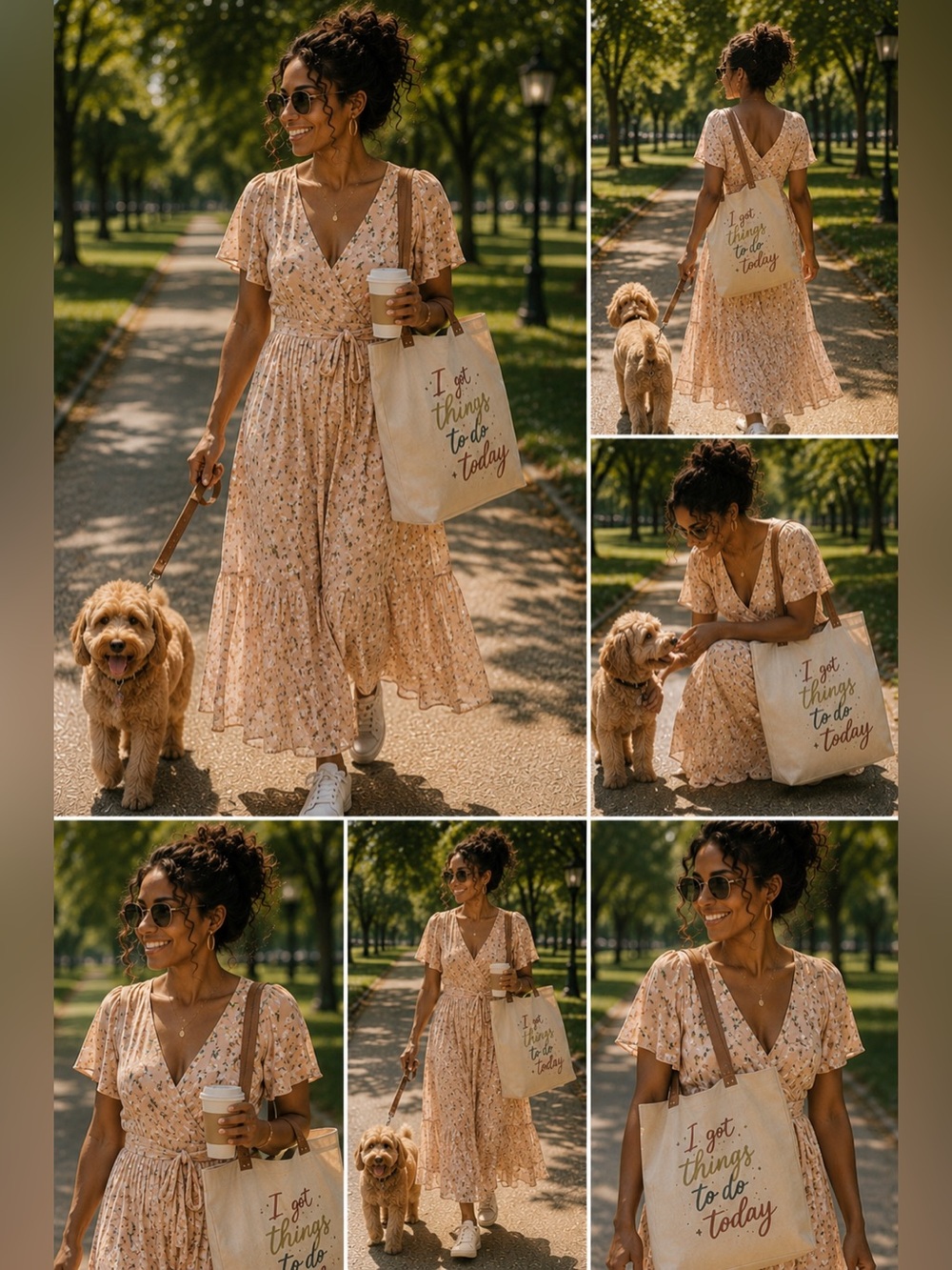 Brown Neutral ItalianCanvas Tote with Brown Leather Straps - "I Got Things to Do - Picture 8 of 15